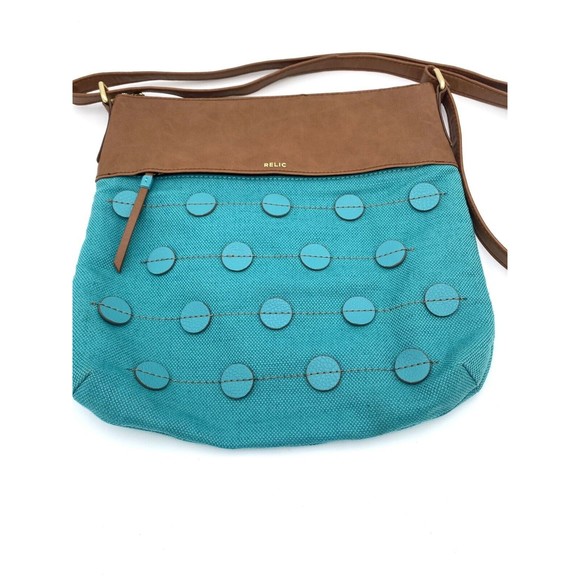 Relic Crossbody Shoulder Bag Purse Turquoise Aqua Blue Dot Accent Design - Picture 2 of 12